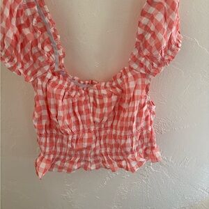 Gingham Puff Sleeve Top in Pink